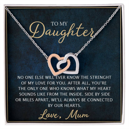 To My Daughter - Unique Heart Bonding Necklace Gift Set Interlocking Hearts Necklace