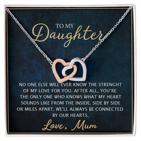 To My Daughter - Unique Heart Bonding Necklace Gift Set Interlocking Hearts Necklace
