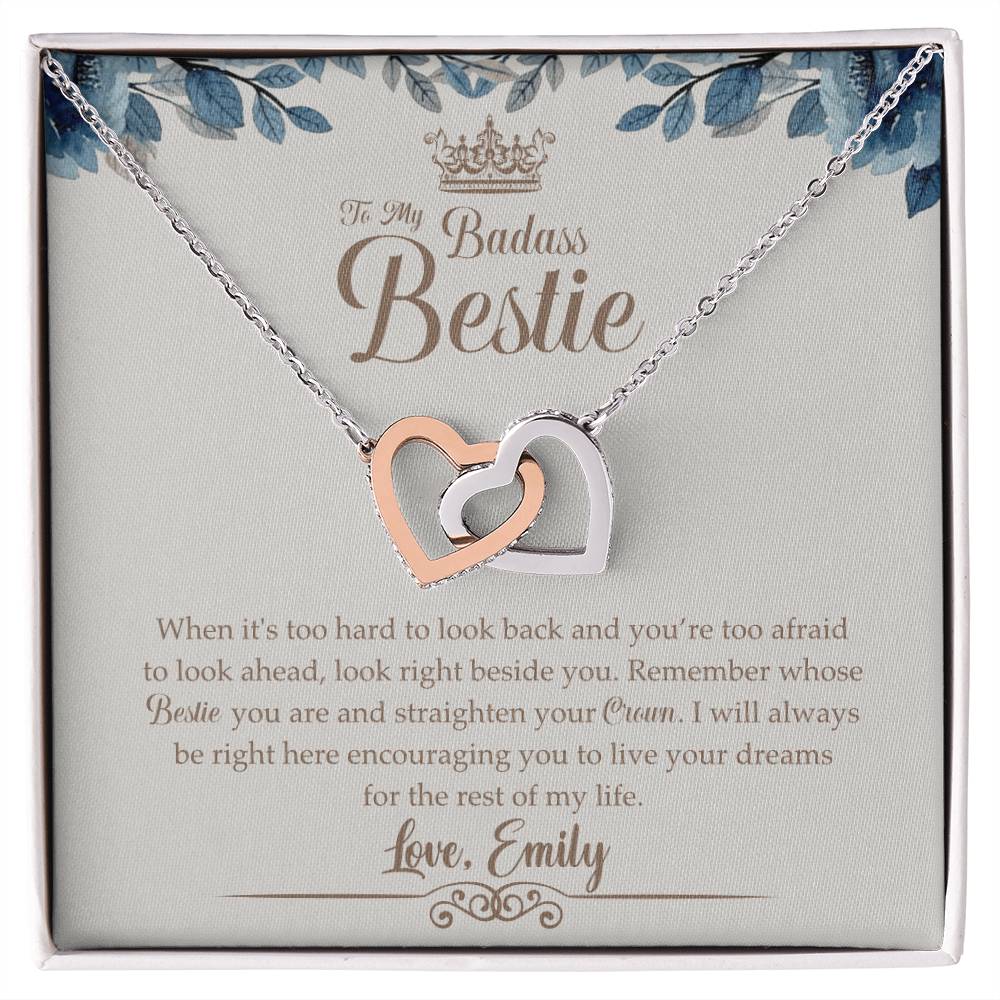 To My Badass Bestie Necklace Friendship Jewelry Gift Gift For Bestfriend Birthday Anniversary Gift Interlocking Hearts Necklace