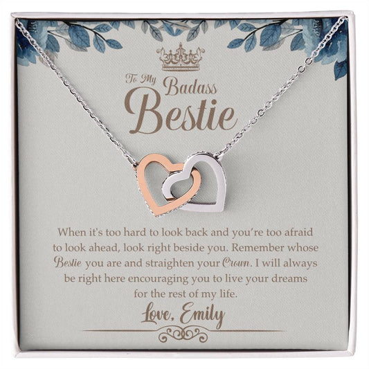 To My Badass Bestie Necklace Friendship Jewelry Gift Gift For Bestfriend Birthday Anniversary Gift Interlocking Hearts Necklace