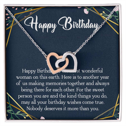 Happy Birthday To The Most Wonderful Woman In The World Interlocking Hearts Necklace