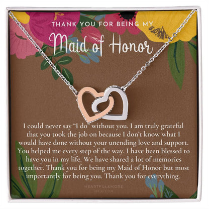 Maid Of Honor Thank You Gift From Bride Bridesmaid Gift Maid Of Honor Gift Necklace Matron Of Honor Gift Thank You Gift From Bride Interlocking Hearts Necklace