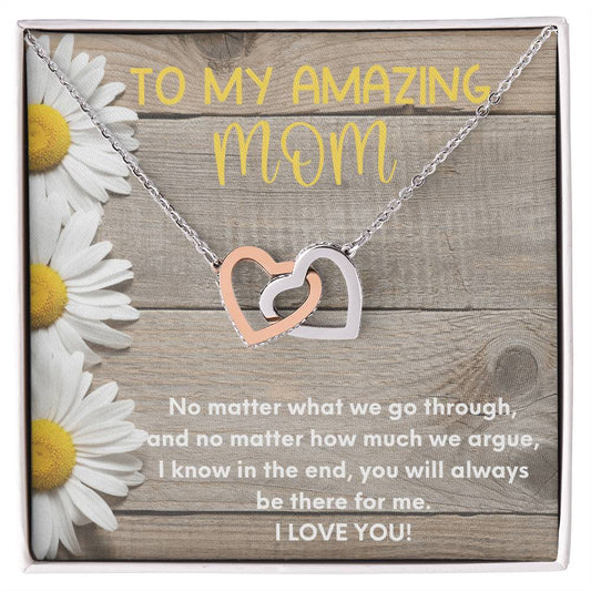 To My Amazing Mom Two Hearts Embellished Interlocked Together Necklace For Mother'S Day Gift Happy Mother'S Day Necklace Interlocking Hearts Necklace