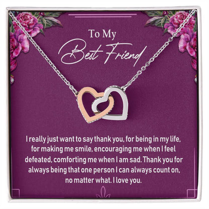 To My Best Friend Interlocking Hearts Necklace Message Card