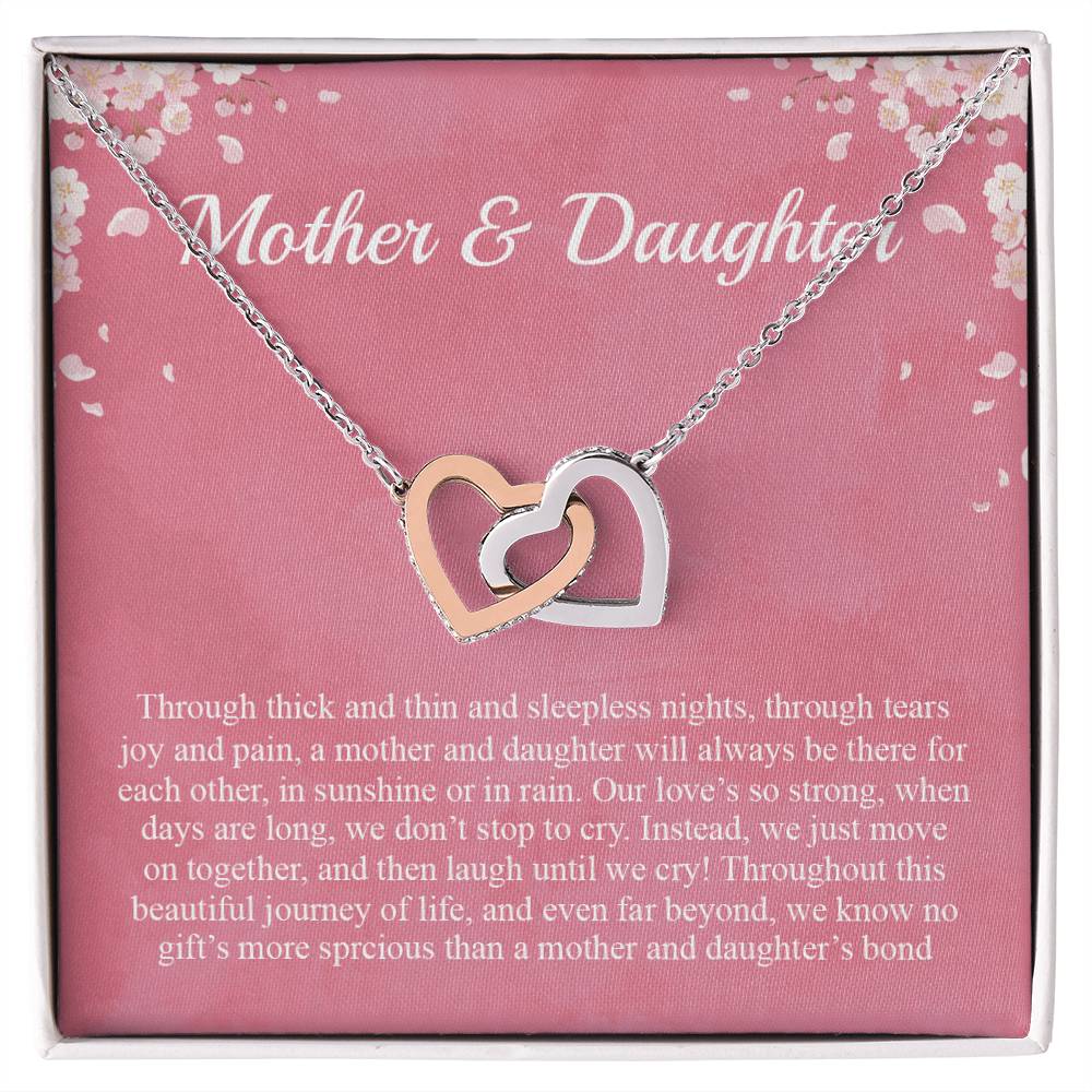 Mother Daughter Through Thick And Thin And Sleepless Nights Through Tears Joy And Pain Interlocking Hearts Necklace