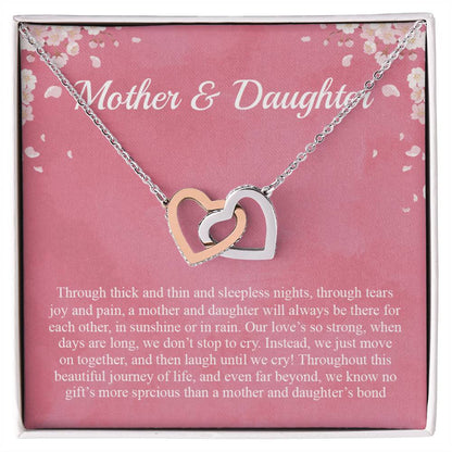 Mother Daughter Through Thick And Thin And Sleepless Nights Through Tears Joy And Pain Interlocking Hearts Necklace