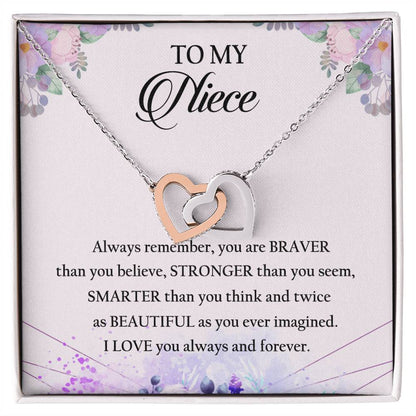 To My Niece Interlocking Hearts Necklace Message Card