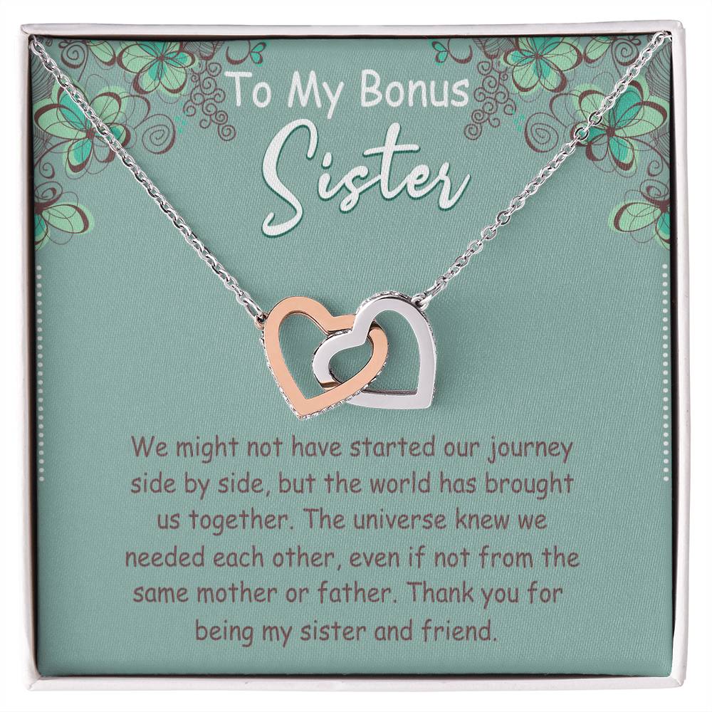To My Bonus Sister Interlocking Hearts Necklace Message Card