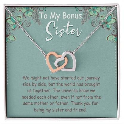To My Bonus Sister Interlocking Hearts Necklace Message Card