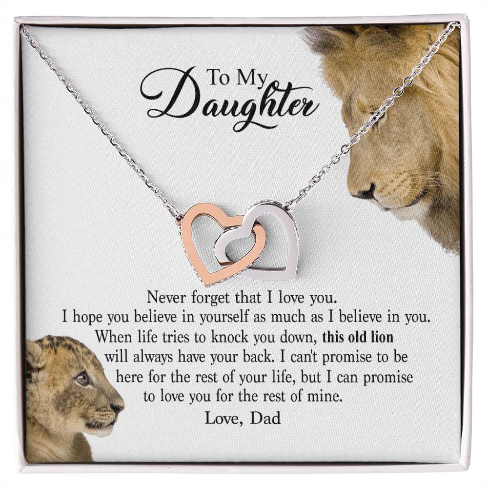 To My Daughter - This Old Lion Will Always Have Your Back Interlocking Hearts Necklace