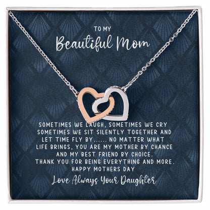 Mothers Day Best Friend - Interlocking Hearts Blue - Love Daughter Interlocking Hearts Necklace