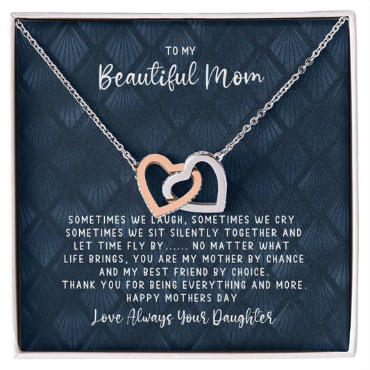 Mothers Day Best Friend - Interlocking Hearts Blue - Love Daughter Interlocking Hearts Necklace