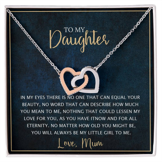 To My Daughter - Unique Heart Bonding Necklace Gift Set Interlocking Hearts Necklace