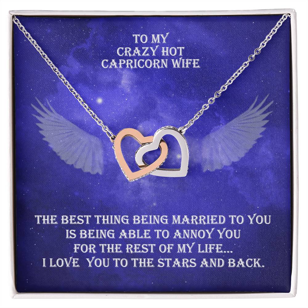 Hot Capricorn Wife Interlocked Hearts Necklace With Personal Message Card And Jewelry Box. Interlocking Hearts Necklace