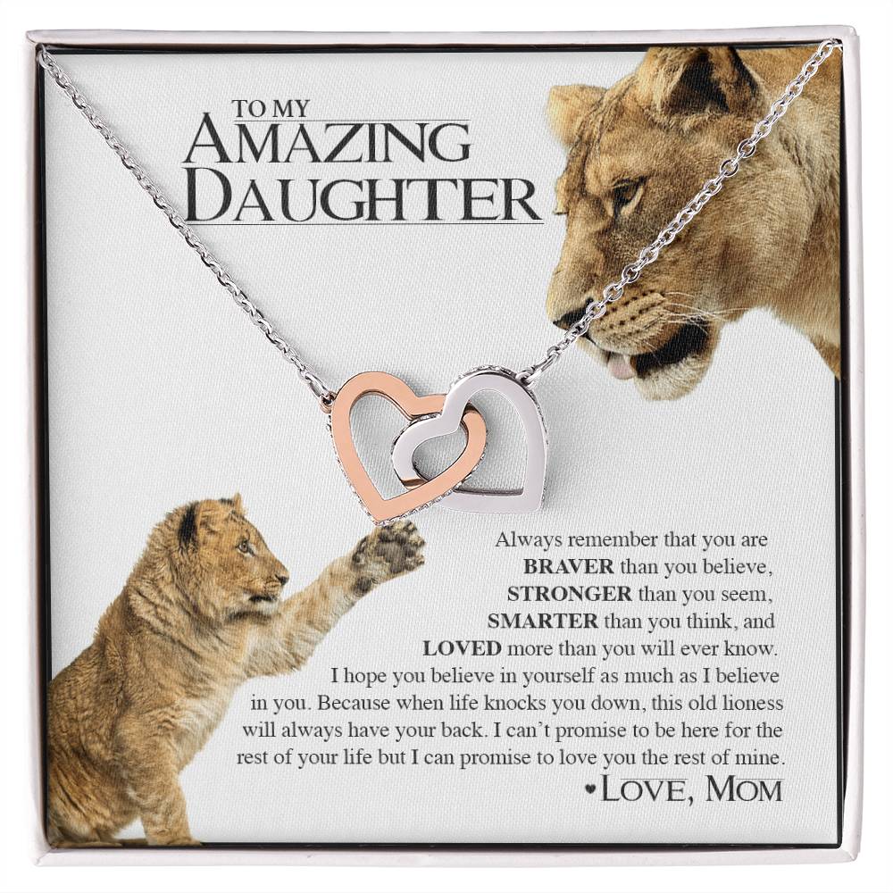 To My Amazing Daughter - Lion'S Pride Necklace & Message Card Interlocking Hearts Necklace