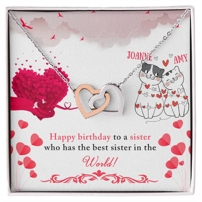 Happy Birthday Sister - Interlocking Necklace - Personalized Interlocking Hearts Necklace
