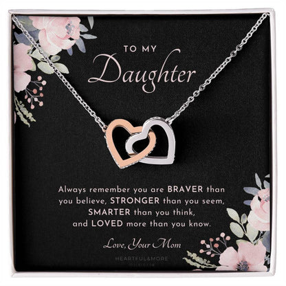 To My Daughter Always Remember Gift For Daughter From Mom Daughter Birthday Graduation Christmas Present Interlocking Hearts Necklace