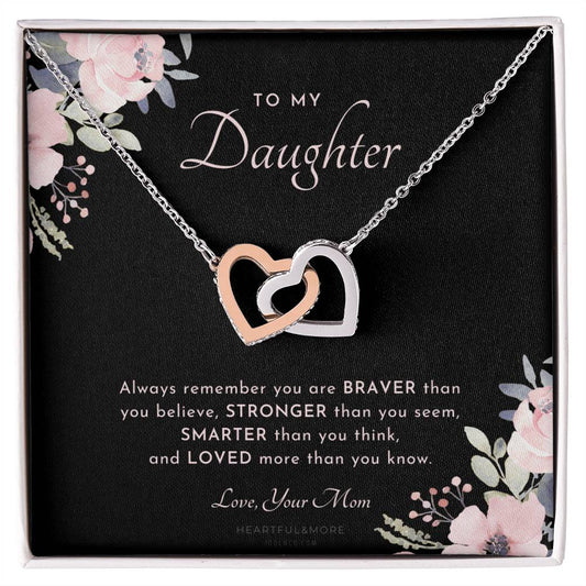 To My Daughter Always Remember Gift For Daughter From Mom Daughter Birthday Graduation Christmas Present Interlocking Hearts Necklace