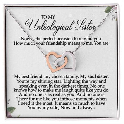 Unbiological Sister Necklace Bff Gift Soul Sister Sorority Sister Best Friend Gift Sister In Law Necklace Gift Interlocking Hearts Necklace