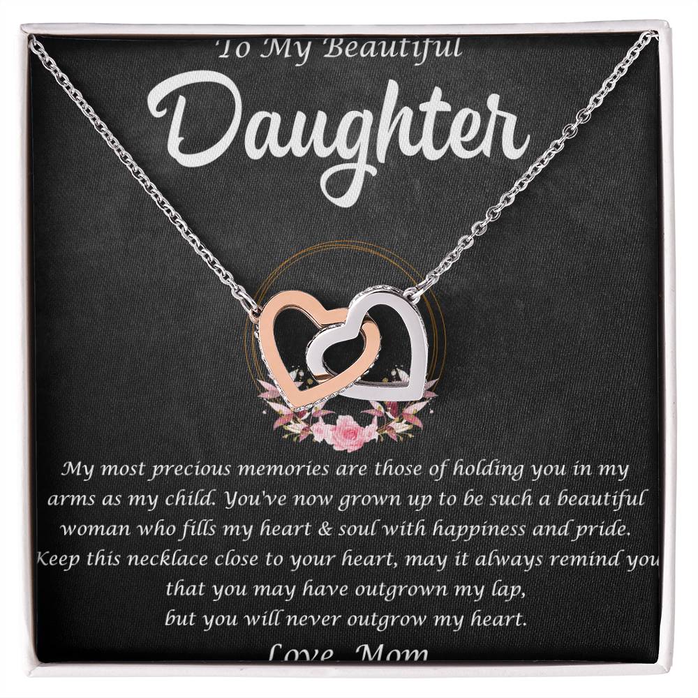 To My Beautiful Daughter Interlocking Hearts Necklace Message Card