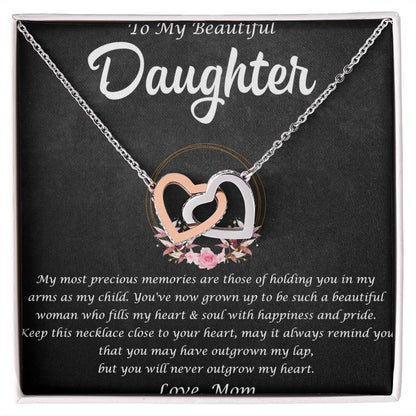 To My Beautiful Daughter Interlocking Hearts Necklace Message Card