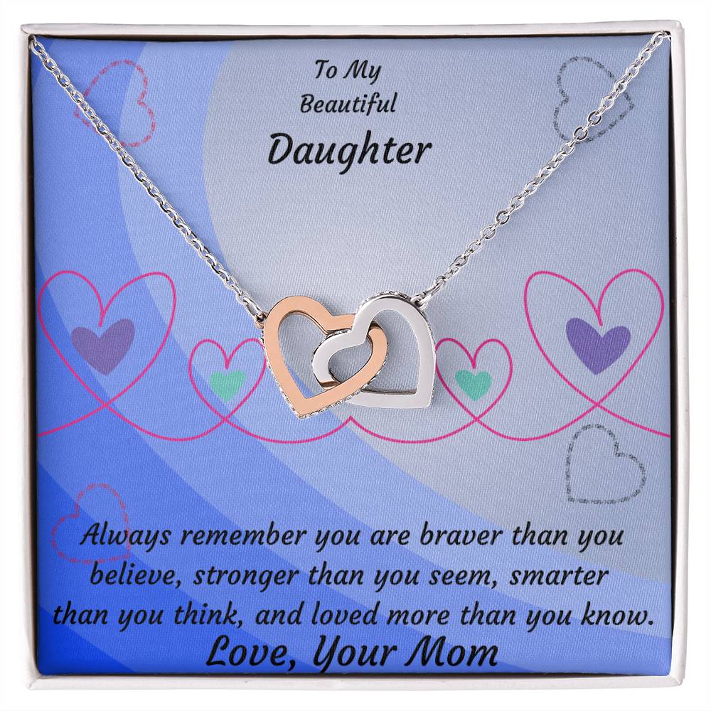 To My Beautiful Daughter- Two Interlocked Hearts Pendant Necklace Interlocking Hearts Necklace