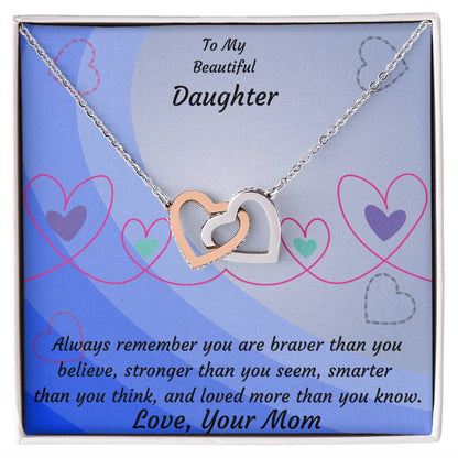 To My Beautiful Daughter- Two Interlocked Hearts Pendant Necklace Interlocking Hearts Necklace