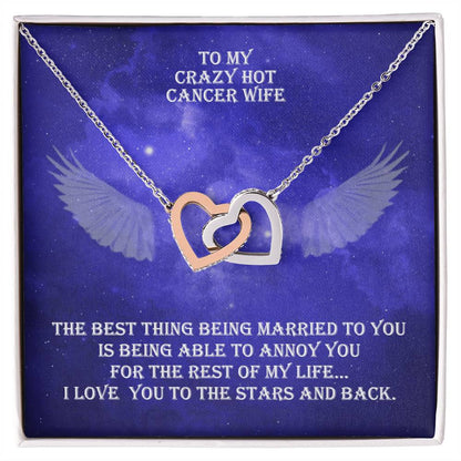 Hot Cancer Wife Interlocked Hearts Necklace With Personal Message Card And Jewelry Box. Interlocking Hearts Necklace