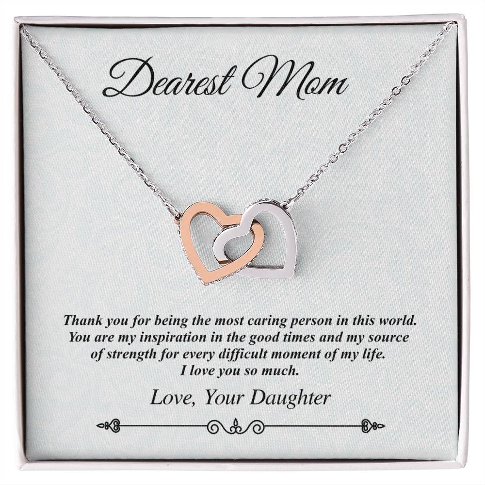 'Dearest Mom' Linked Hearts Necklace - The Most Caring Person In This World Interlocking Hearts Necklace