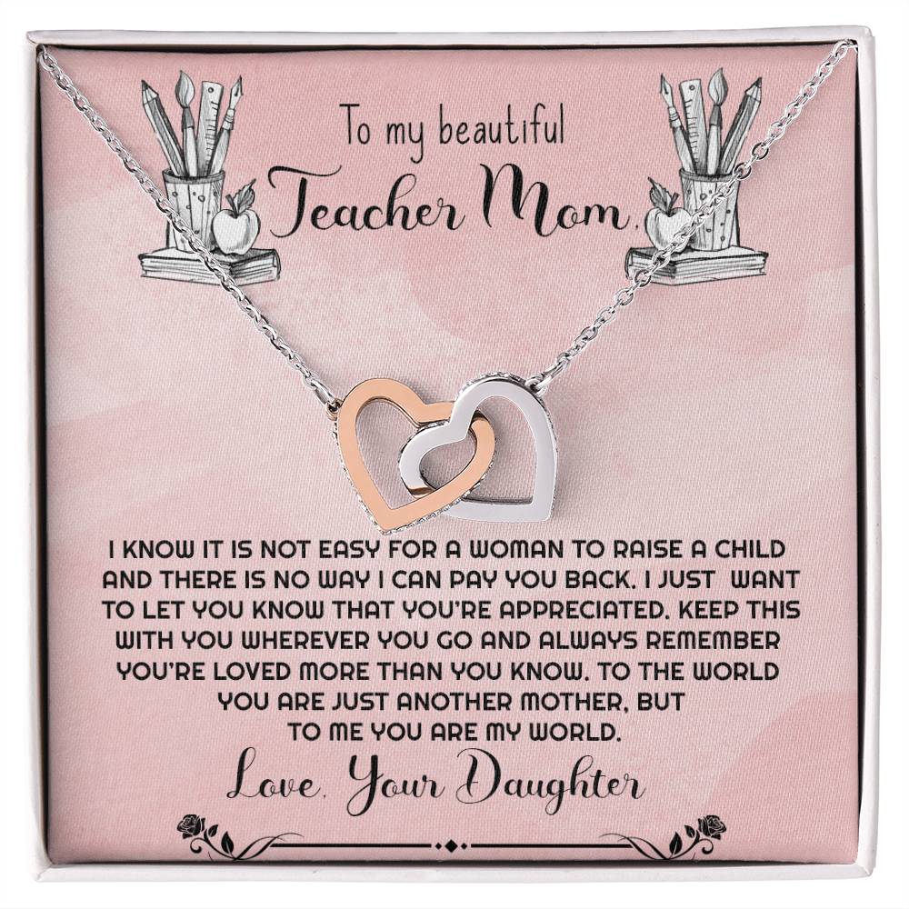 Teacher Mom Necklace Gift From Daughter Interlocking Hearts Necklace