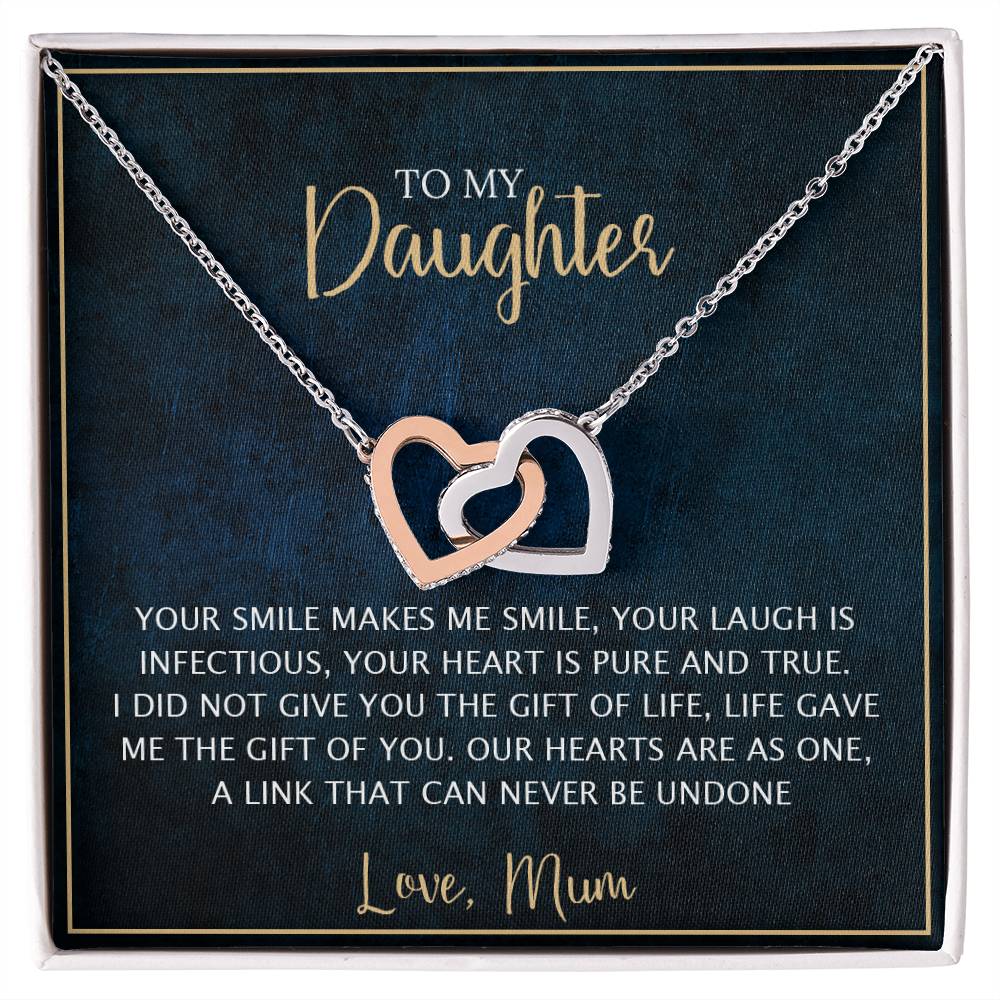 To My Daughter - Unique Heart Bonding Necklace Gift Set Interlocking Hearts Necklace