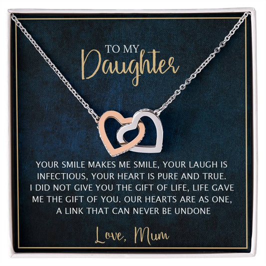 To My Daughter - Unique Heart Bonding Necklace Gift Set Interlocking Hearts Necklace