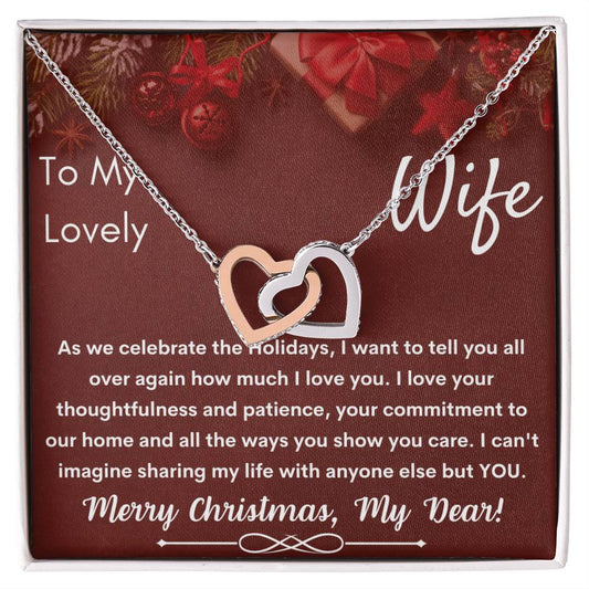 To My Lovely Wife - Merry Christmas - Necklace Interlocking Hearts Necklace