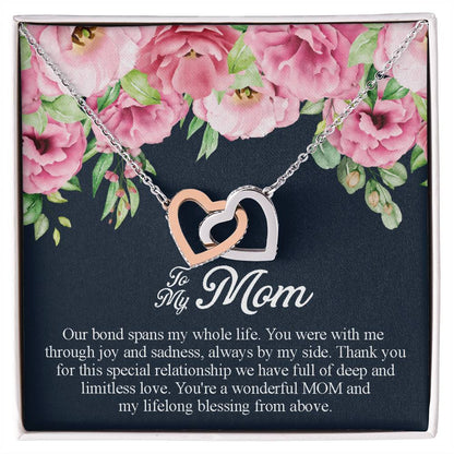 To My Mom You'Re A Wonderful Mom Interlocking Hearts Necklace