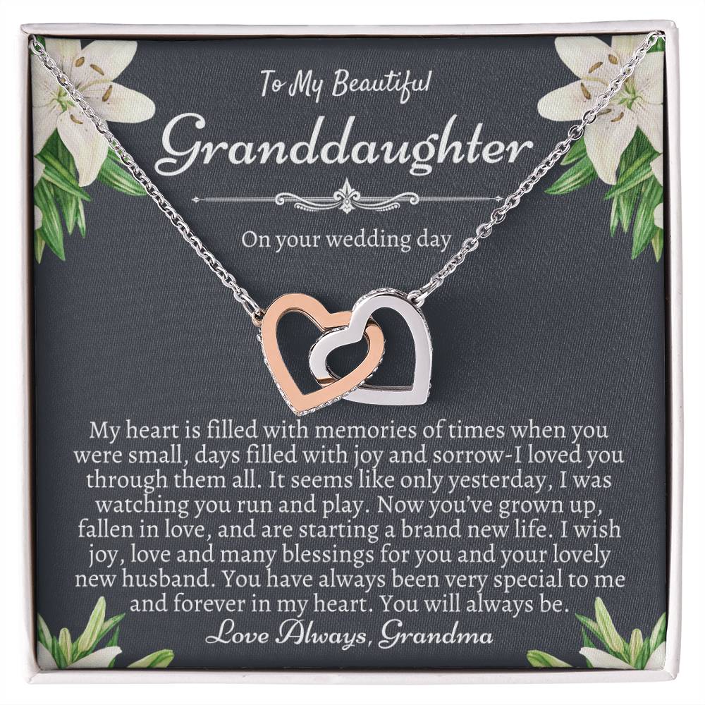 To My Granddaughter On Her Wedding Day Bride Gift From Grandma Granddaughter Wedding Necklace Heartfelt Gift From Nana Nanny Bride Gift Interlocking Hearts Necklace