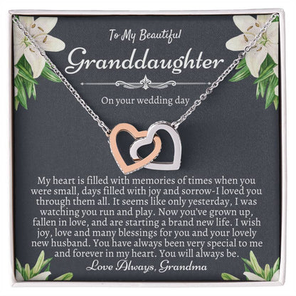 To My Granddaughter On Her Wedding Day Bride Gift From Grandma Granddaughter Wedding Necklace Heartfelt Gift From Nana Nanny Bride Gift Interlocking Hearts Necklace