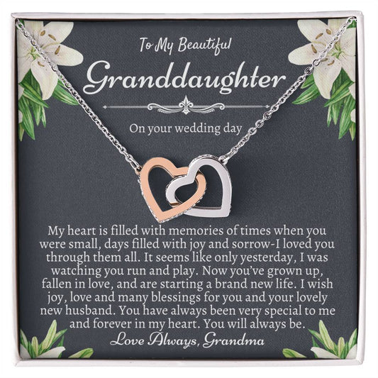 To My Granddaughter On Her Wedding Day Bride Gift From Grandma Granddaughter Wedding Necklace Heartfelt Gift From Nana Nanny Bride Gift Interlocking Hearts Necklace