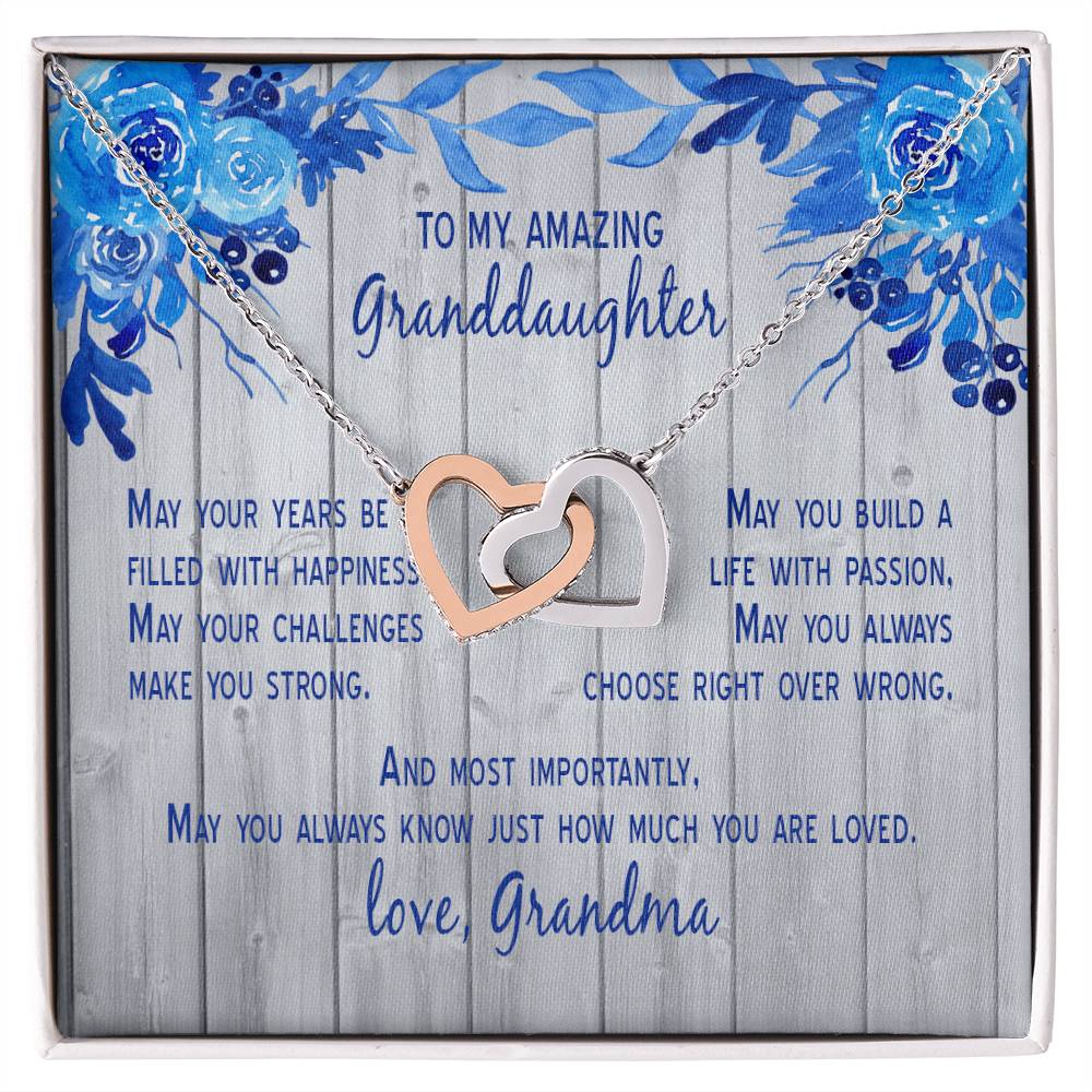 Granddaughter - May Your Years Be Filled With Happiness - Grandma Interlocking Heart Necklace Gift From Grandmother Granddaughter Birthday Gift For Granddaughter Interlocking Hearts Necklace