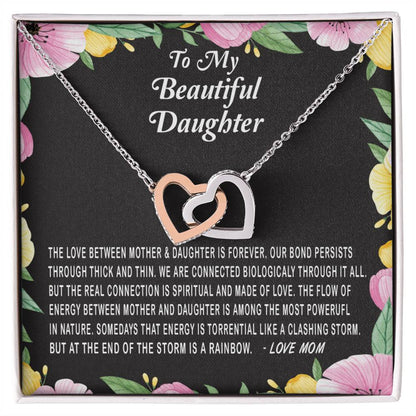 To My Beautiful Daughter Love Between Mother & Daughter Is Forever Necklace Gift Interlocking Hearts Necklace