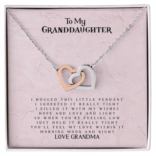 To My Granddaughter - Love Grandma - Interlocking Heart Necklace Interlocking Hearts Necklace