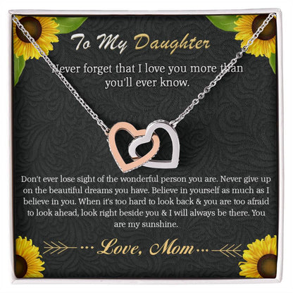 To My Daughter - Never Forget That I Love You More Than You'Ll Ever Know Interlocking Hearts Necklace