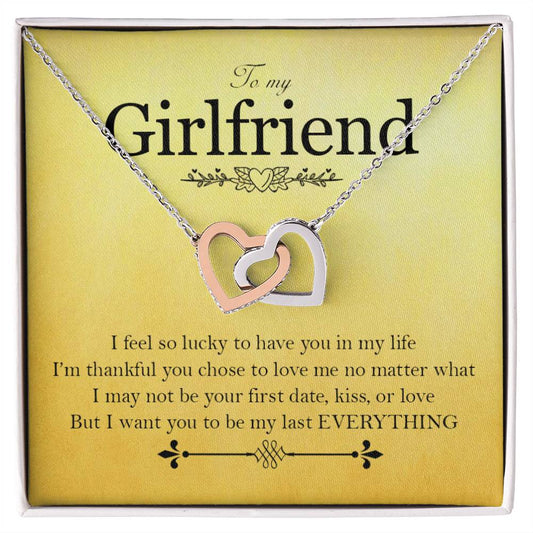 To My Girlfriend - Love Card And Necklace K Interlocking Hearts Necklace