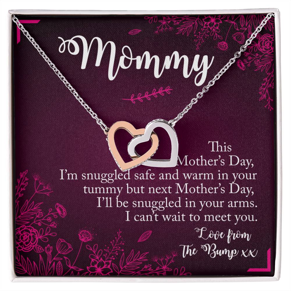 Mommy To Be. Mothers Day Two Hearts Gift Interlocking Hearts Necklace