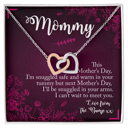 Mommy To Be. Mothers Day Two Hearts Gift Interlocking Hearts Necklace