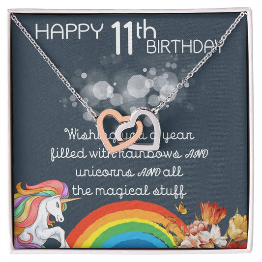11Th Birthday Necklace Gifts For Girls Cute Unicorn 11 Years Old Girl Jewelry Gift For Daughter Niece Interlocking Necklace Xu246Il04 Interlocking Hearts Necklace