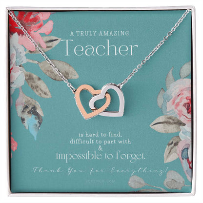 Teacher Gift Gift For Teacher Necklace A Truly Amazing Teacher Appreciation Gift Interlocking Hearts Necklace