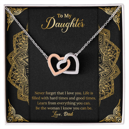Never Forget That I Love You. Necklace. Two Hearts. Interlocking Hearts Necklace