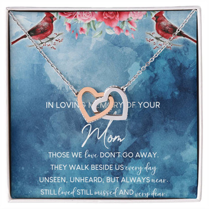 In Loving Memory Of Your Mom Interlocking Hearts Necklace Message Card