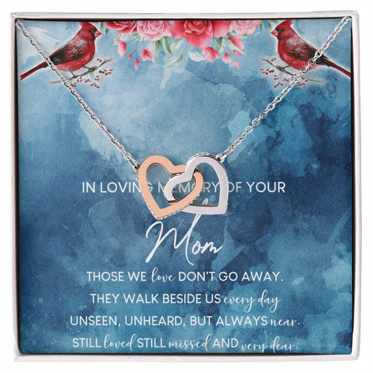 In Loving Memory Of Your Mom Interlocking Hearts Necklace Message Card