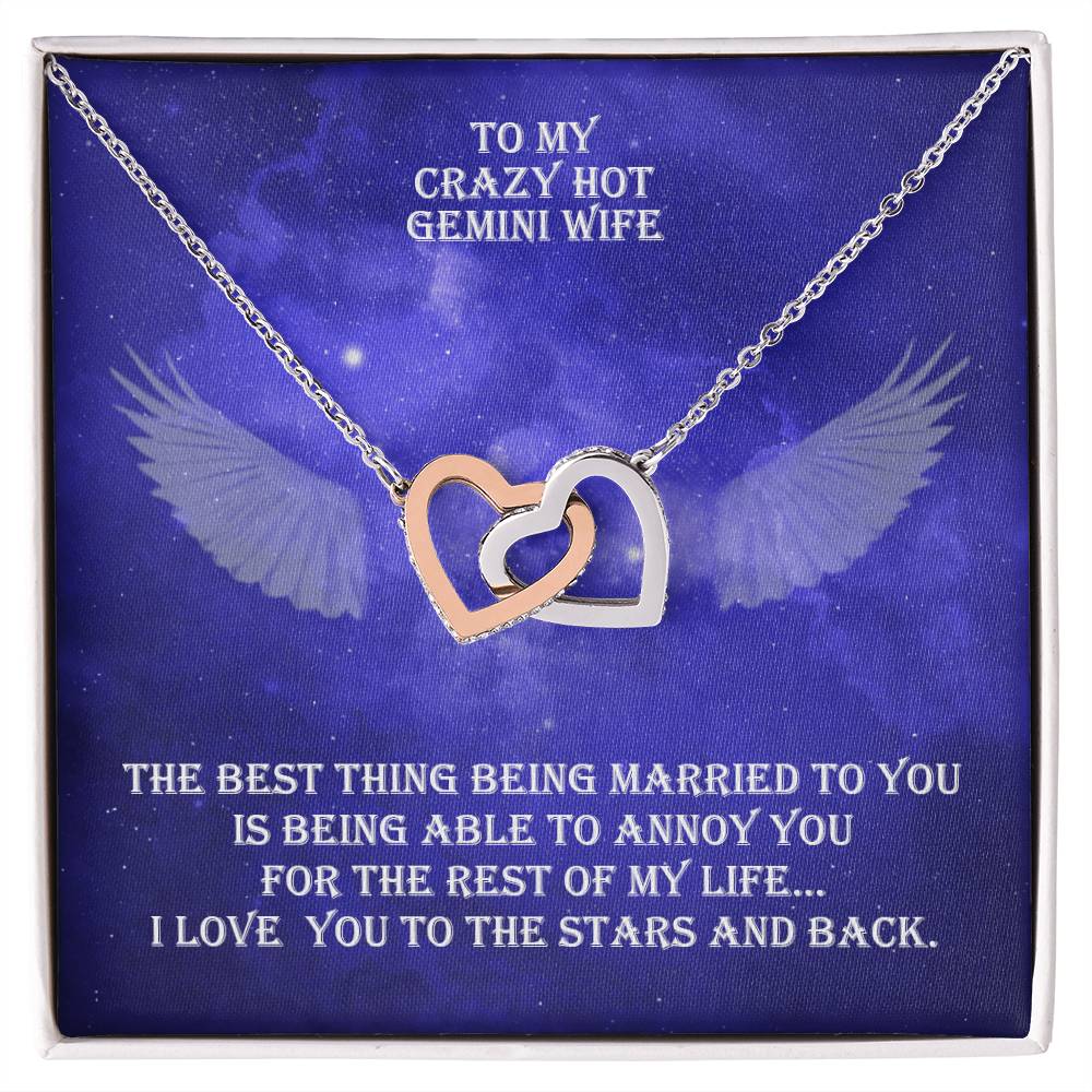 Hot Gemini Wife Interlocked Hearts Necklace With Personal Message Card And Jewelry Box. Interlocking Hearts Necklace